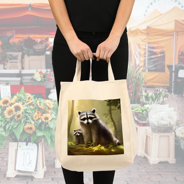 Bolso De Tela Raccoon Family Wildlife Retrato (Subido por el creador)