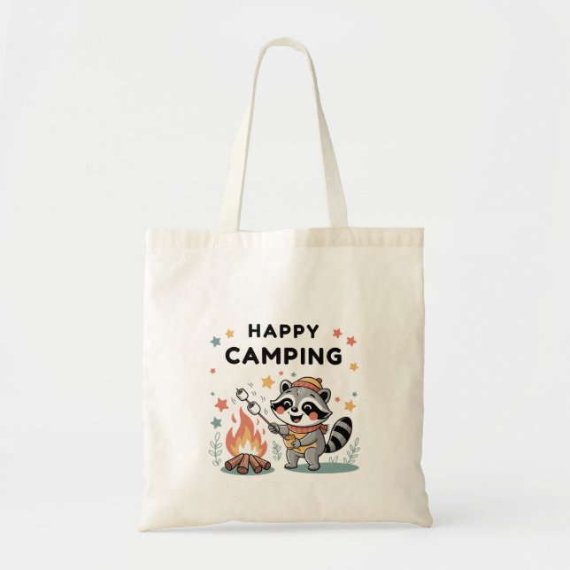 Bolso De Tela Raccoon feliz de camping, Personalizado de la fies (Frente)