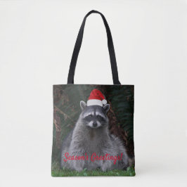 Bolso De Tela Raccoon lindo con vacaciones de Red Santa Hat