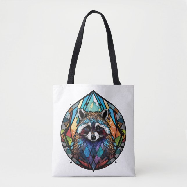 Bolso De Tela Raccoon Retrato Animal Cristal Manchado Arte de Vi (Anverso)