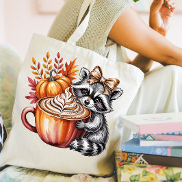 Bolso De Tela Raccoon with Pumpkin Latte Fall Season Tote Bag