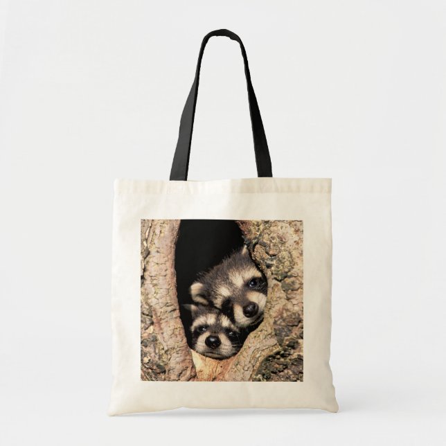 Bolso De Tela Raccoons Bebé buscando fuera del árbol (Frente)
