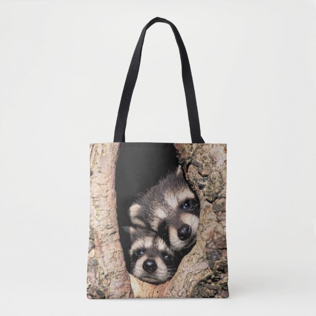 Bolso De Tela Raccoons Bebé buscando fuera del árbol (Anverso)