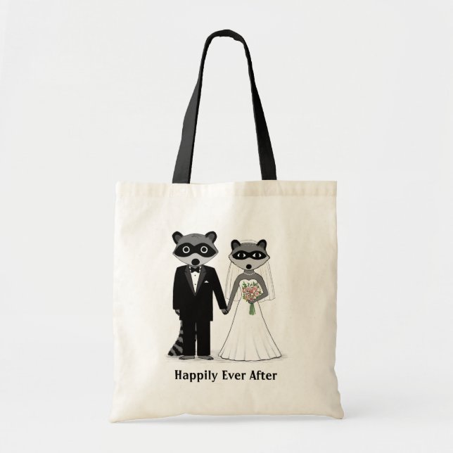 Bolso De Tela Raccoons Casándose - Novia y Groom (Frente)