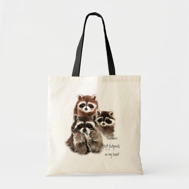 Bolso De Tela Raccoons dejó huellas en mi corazón Animales Cute (Frente)