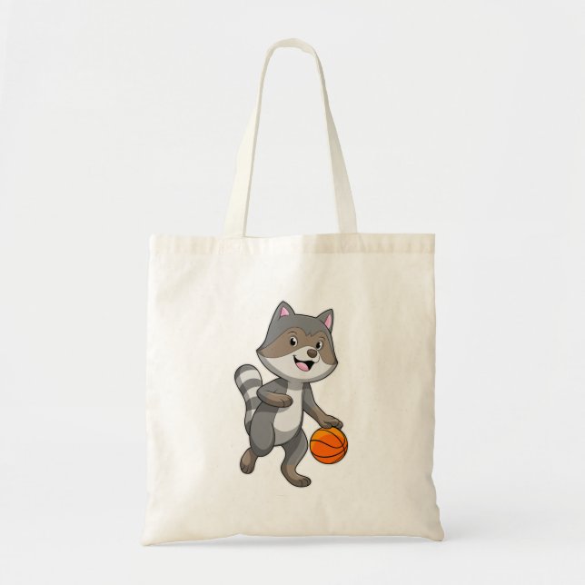 Bolso De Tela Racoon como jugador de baloncesto con baloncesto (Frente)