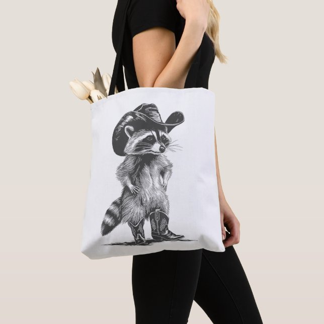 Bolso De Tela Racoon Cowboy Funny Racoon Gráfica Memes Hombres M (Detalle)
