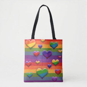 Bolso De Tela Rad Rainbow Hearts Striped Retro Fun Pattern