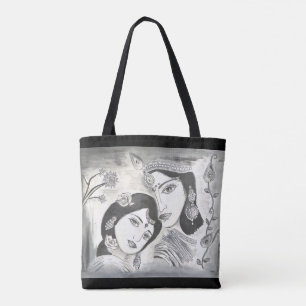 Bolso De Tela Radha Krishna blanco y negro