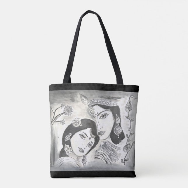 Bolso De Tela Radha Krishna blanco y negro (Reverso)