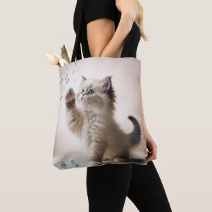 Bolso De Tela Ragdoll Kitten Jugando Con Burbujas