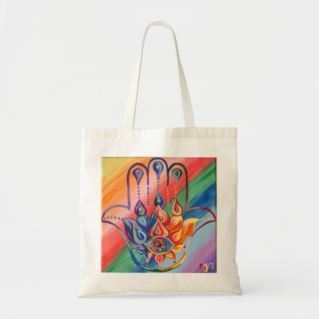 Bolso De Tela Rainbow Hamsa Tote Bag (Frente)