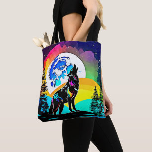 Bolso De Tela Rainbow Lunar Wolf Howf Art