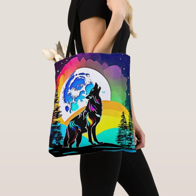Bolso De Tela Rainbow Lunar Wolf Howf Art (Detalle)
