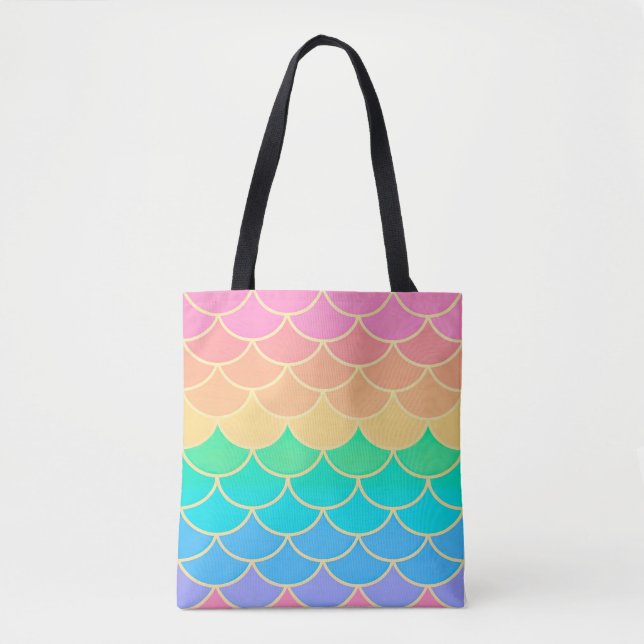 Bolso De Tela Rainbow Pastel Mermaid Scales Seamless Pattern (Anverso)