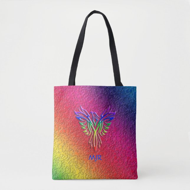 Bolso De Tela Rainbow Phoenix Rising LBGTQ+ con sus iniciales (Anverso)