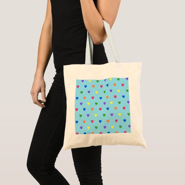 Bolso De Tela Rainbow polka hearts on baby blue (Anverso (producto))