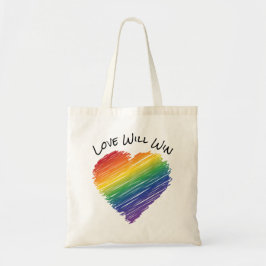 Bolso De Tela Rainbow scribble heart love wins tote
