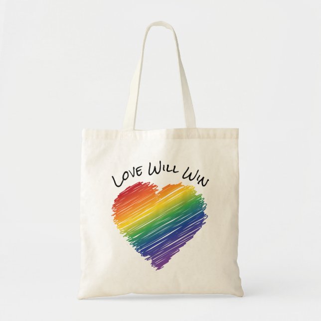 Bolso De Tela Rainbow scribble heart love wins tote (Frente)