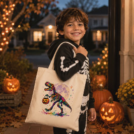 Bolso De Tela Rainbow Trick or Treat T-Rex Skeleton Tote Bag