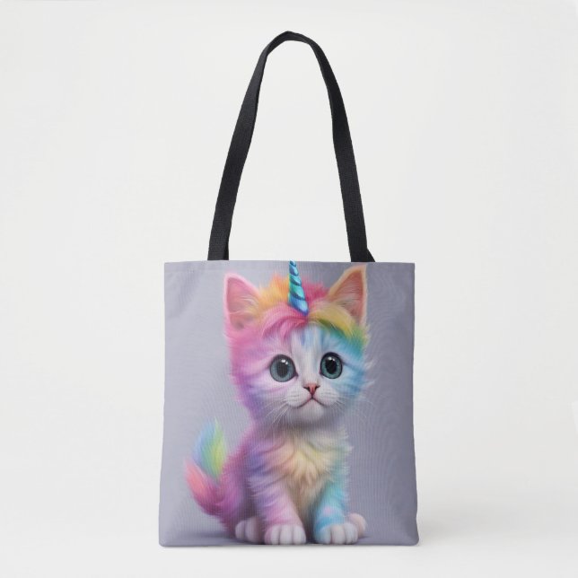 Bolso De Tela Rainbow Unicorn Kitten (Anverso)