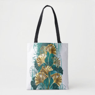 Bolso De Tela Rama con hojas doradas Ginko Biloba