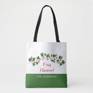 Bolso De Tela Rama De Berry De Color Rojo Y Verde Personalizada