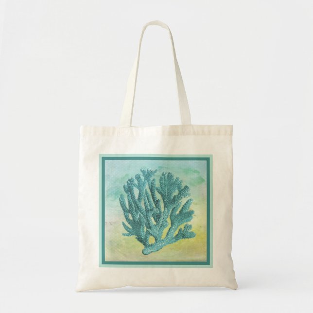 Bolso De Tela Rama de coral turquesa oscuro (Frente)