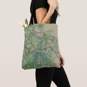 Bolso De Tela Rama de pinos, arte floral Botánica Norte Verde