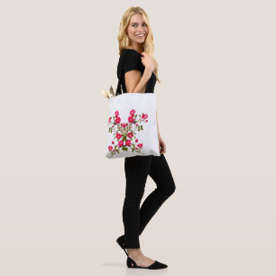 Bolso De Tela Rama de rosa rosa vibrante con flores y capullos