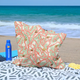 Bolso De Tela Ramas de coral del océano en la playa con conchas