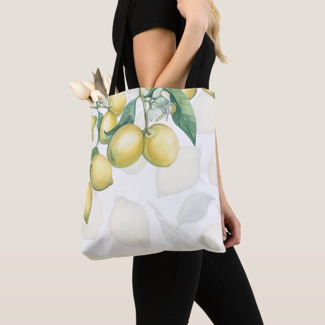 Bolso De Tela Ramas de limón blancas y amarillas rústicas chic (Detalle)
