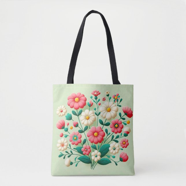 Bolso De Tela Ramillete vibrante de flores 3D (Anverso)