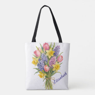 Bolso De Tela Ramo bohemio floral de acuarela de primavera