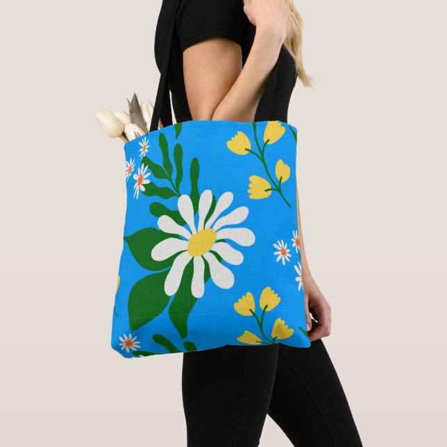 Bolso De Tela Ramo de flores de verano sobre azul (Detalle)