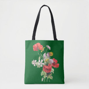 Bolso De Tela Ramo de flores, fondo verde cazador,