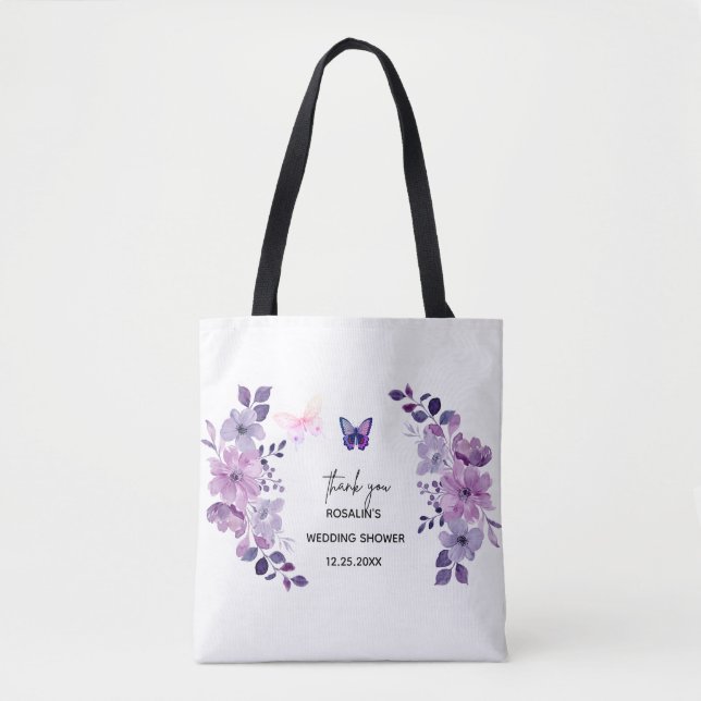 Bolso De Tela Ramo de flores púrpura acuarela (Anverso)