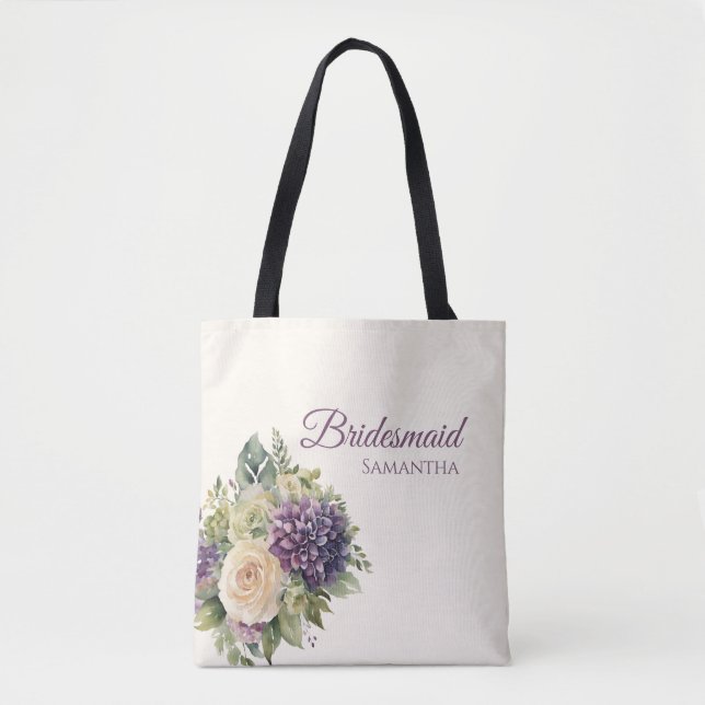 Bolso De Tela Ramo de flores púrpuras en acuarela - Regalo para  (Anverso)