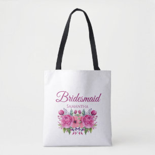 Bolso De Tela Ramo de flores rosadas en acuarela - Regalo para d