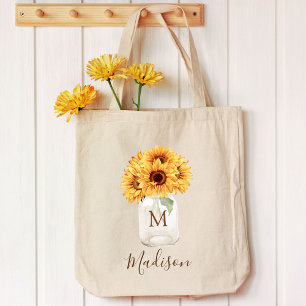 Bolso De Tela Ramo de girasoles rústicos acuarela en frasco de M