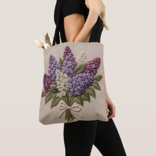 Bolso De Tela Ramo de Lila Bordado – Lino de Bordado Falso 