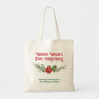 Bolso De Tela Ramo de Navidad de Flor de Pascua y Acebo en Acuar