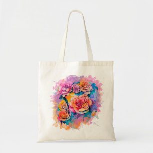 Bolso De Tela Ramo de rosas con manchas de pintura acuarela mode