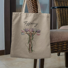 Bolso De Tela Ramo de Tulipanes Letra T Monograma Floral Nombre 