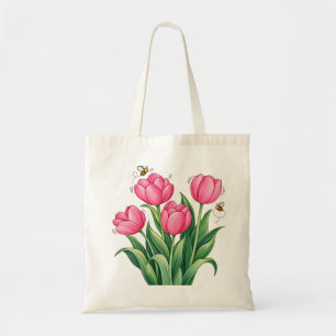 Bolso De Tela Ramo de tulipanes rosados con diseño floral botáni