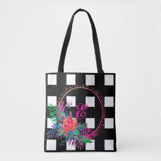 Bolso De Tela ramo floral a cuadros personalizados con borde