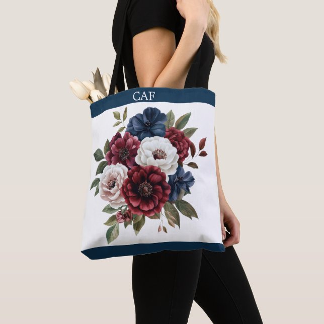 Bolso De Tela Ramo Floral Burgundy Azul Marino Blanco Monograma (Detalle)