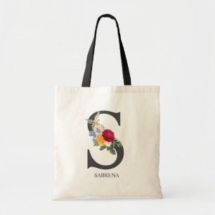 Bolso De Tela Ramo Floral con Letra Monograma S