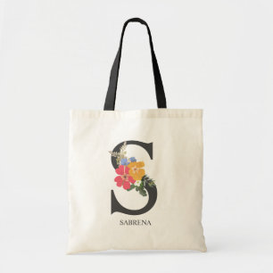 Bolso De Tela Ramo Floral con Letra S Monograma