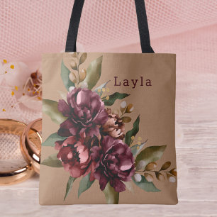 Bolso De Tela Ramo Floral Otoñal Acuarela Borgoña Dama de Honor